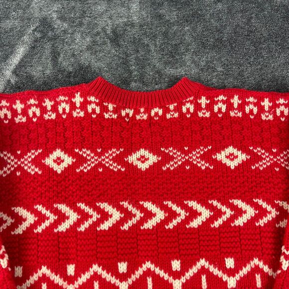 Vtg GAP 100% Pure Wool Nordic Fair Isle Crewneck Sweater Heavyweight Red M* - Picture 8 of 11